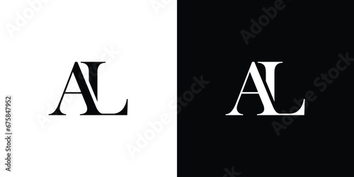 Abstract black and white AL Letter Logo Design with Cutted Serif Font