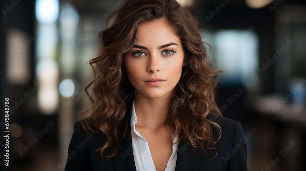Fototapeta premium brunette woman with long hair wearing business clothes 