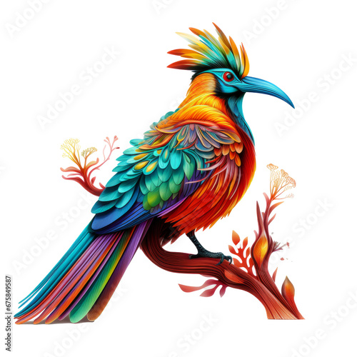 Colorful exotic bird isolated on transparent white background