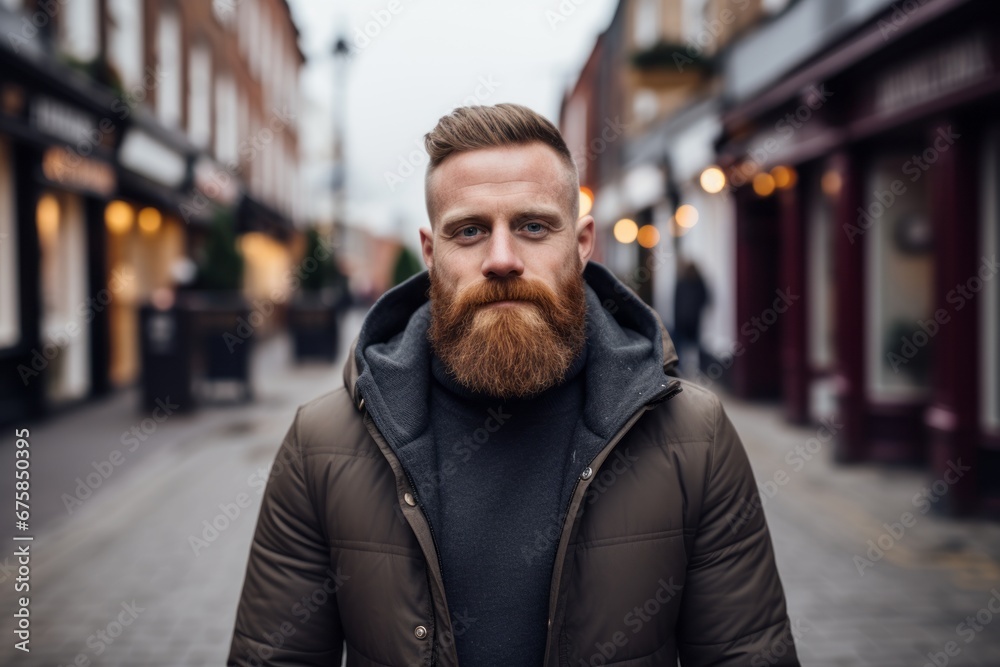 Portrait of a bearded man in the street. Men's beauty, fashion. Portrait of a bearded man in the street. Men's beauty, fashion.