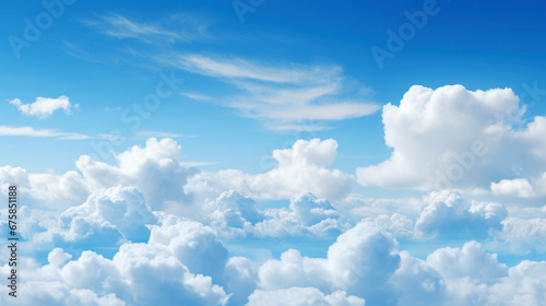 Closeup of cloudy sky with white clouds in blue heaven #675851188