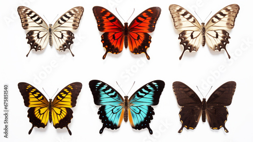 Closeup of different colored butterflies isolated on white background © Gertrud