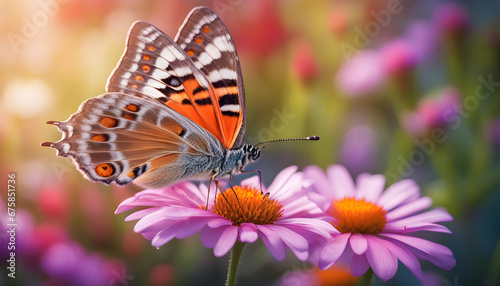 A butterfly in a garden with vibrant flowers ai generates