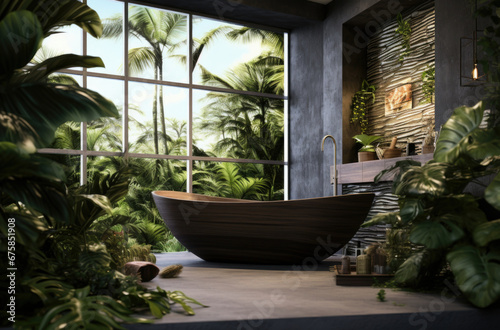 Bath in the tropic jungle house. Relax spa