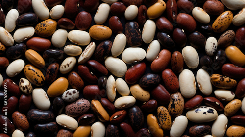 Closeup of food from brown, white beans as background texture