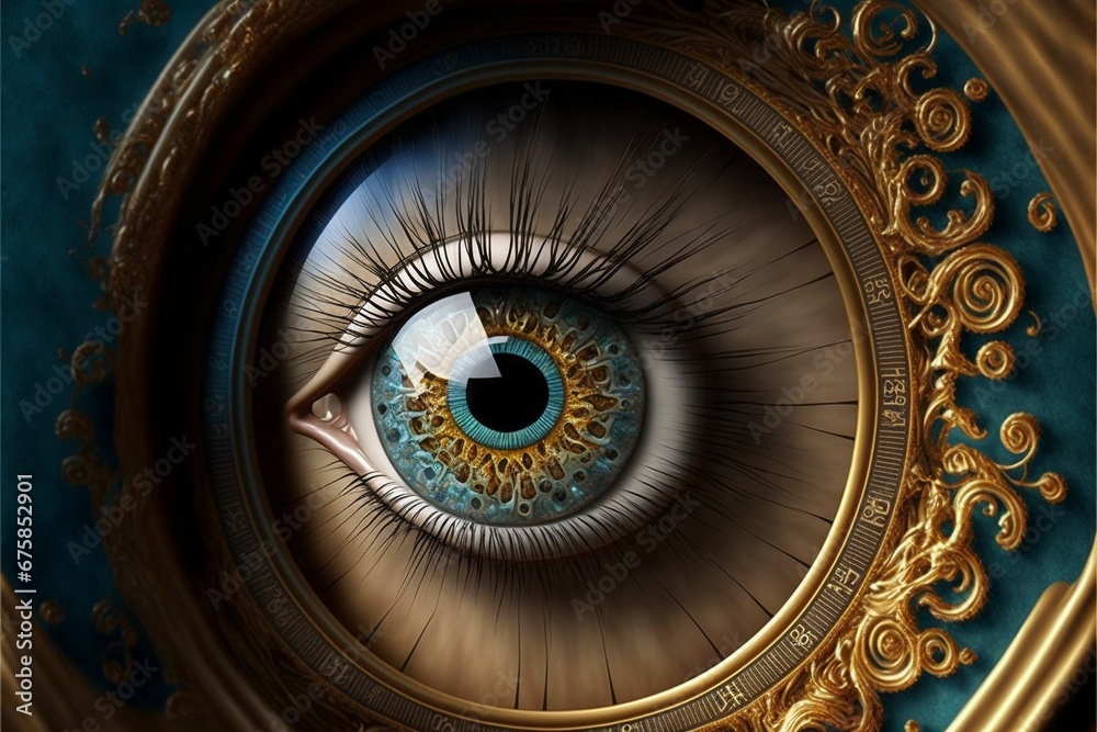 Obraz premium AI generated illustration of an intricate blue and hazel mechanical eye