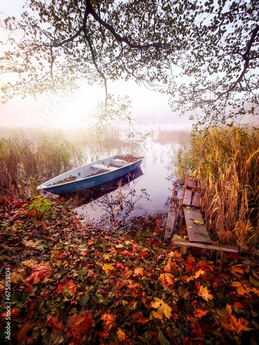 Obraz na płótnie boat on the lake w salonie