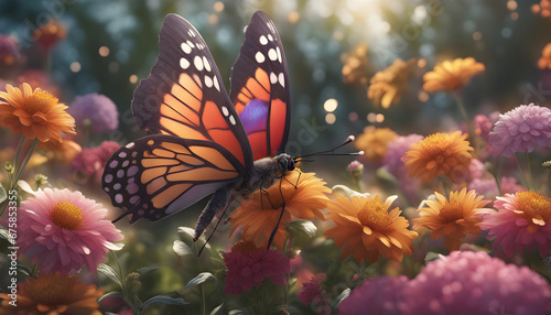 A butterfly in a garden with vibrant flowers ai generates © Ebad