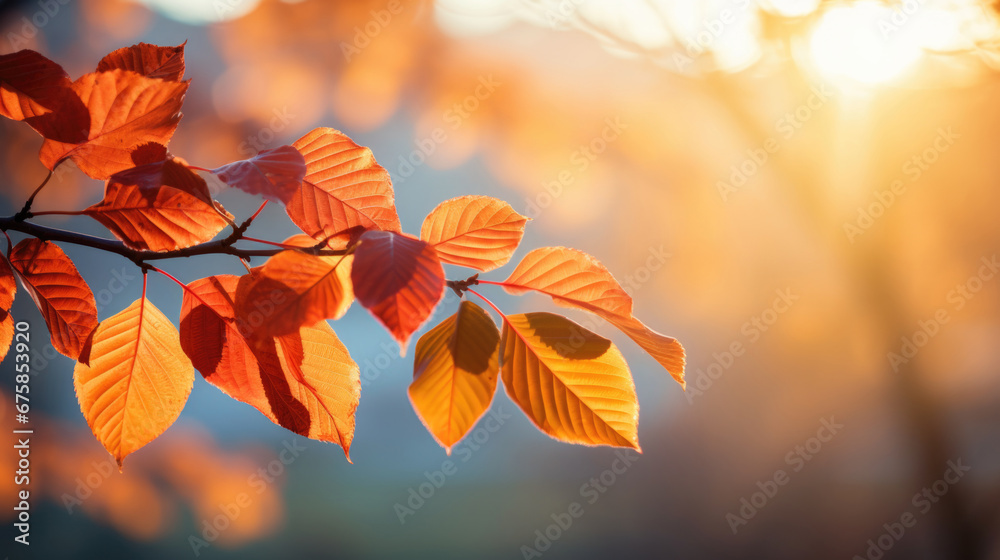 Experience the magic of fall with this serene background, a tree branch adorned in autumnal glory. Experience the magic of fall with this serene background, a tree branch adorned in autumnal glory.