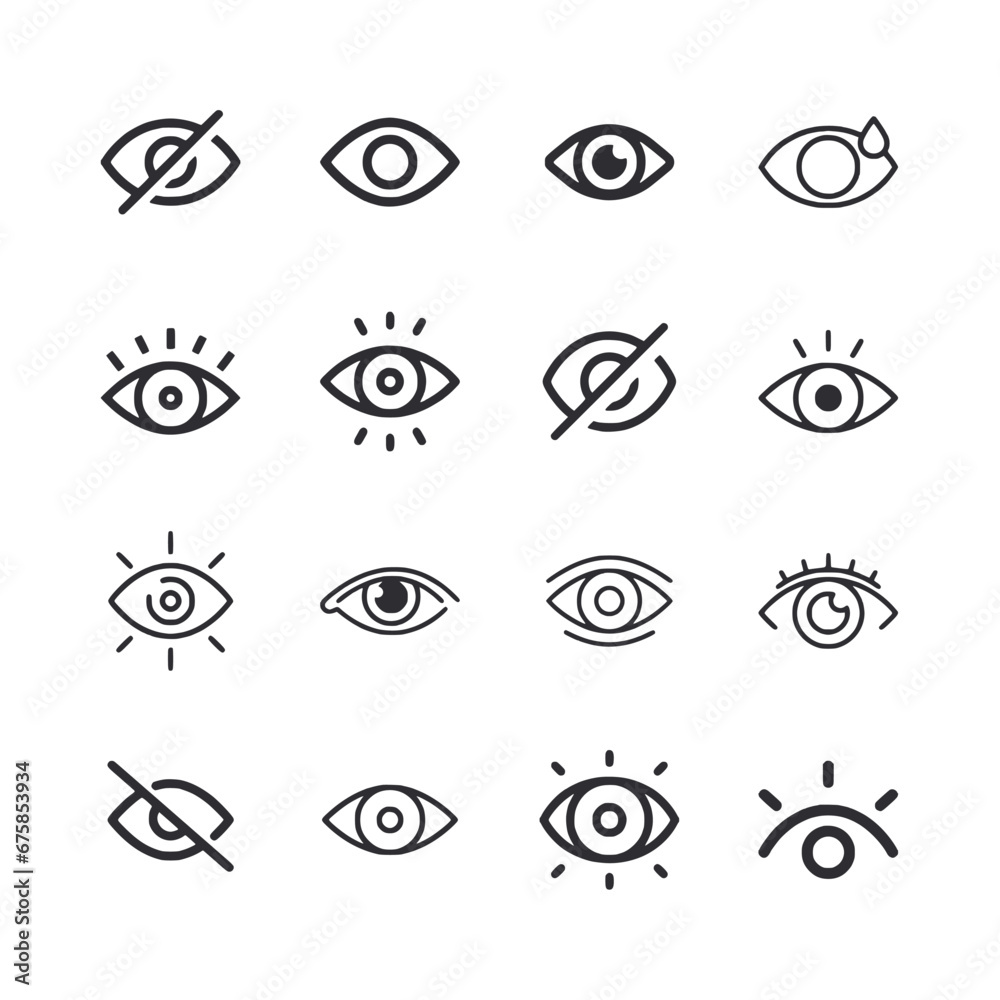 Set of eye icon for web app simple line design