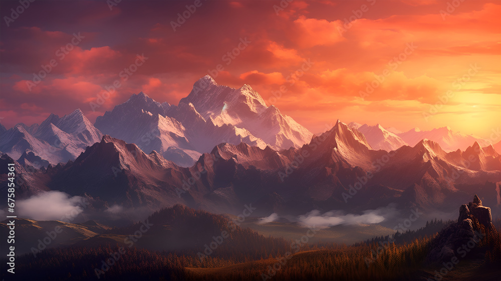 Majestic Mountains at Sunset
