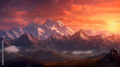 Majestic Mountains at Sunset 