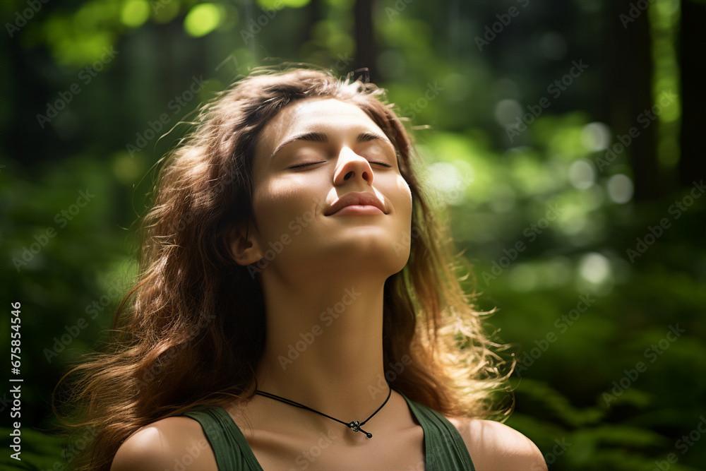 Naklejka premium Beautiful happy young woman traveling exotic country overjoyed Generative AI portrait picture