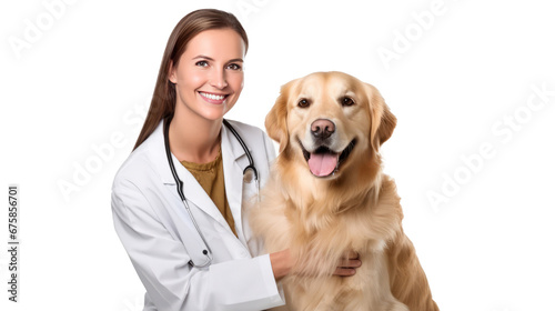 Doctor with dog for pet health checkup ontransparent background.