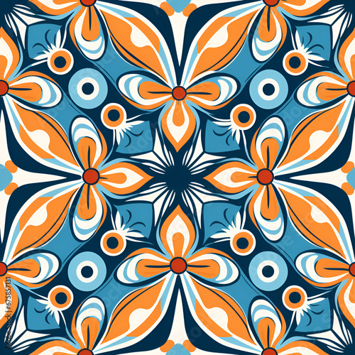 geometric abstract pattern for interior design and textile, paper and tile print in orange and blue colors 