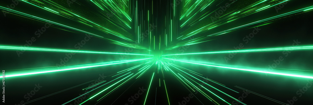 Abstract neon wallpaper. Green glowing lines over black background ...