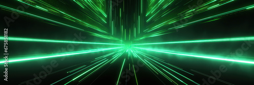 Abstract neon wallpaper. Green glowing lines over black background. Streaming energy. Particles moving and leaving tracks.