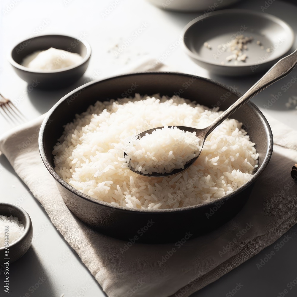 rice in a pan food background for social media
