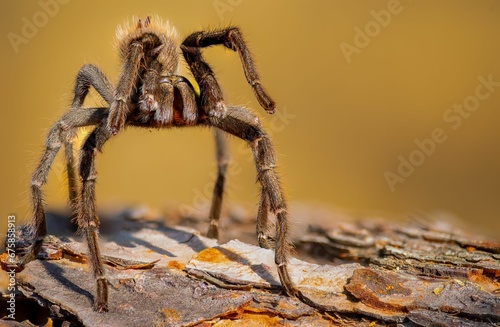 Closeup shot of a giant Tarantula spider in a threatening pose photo