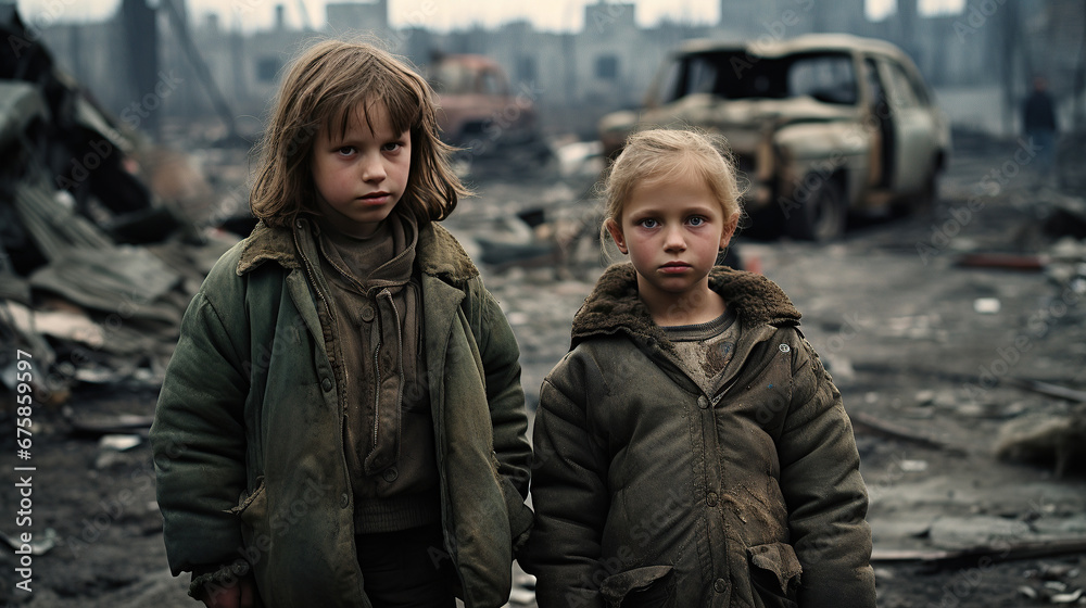 Children without a home, apocalypse, war. Children without a home, apocalypse, war.