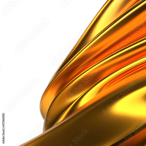 Luxurious contemporary art drawn with gold Bezier curves Isolated metal organic plate Elegant Modern 3D Rendering abstract background High quality 3d illustration