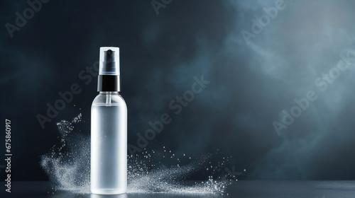 Cosmetic bottle of moisturizing spray enzyme. Hydrating mist concept for product mockup on water background photo