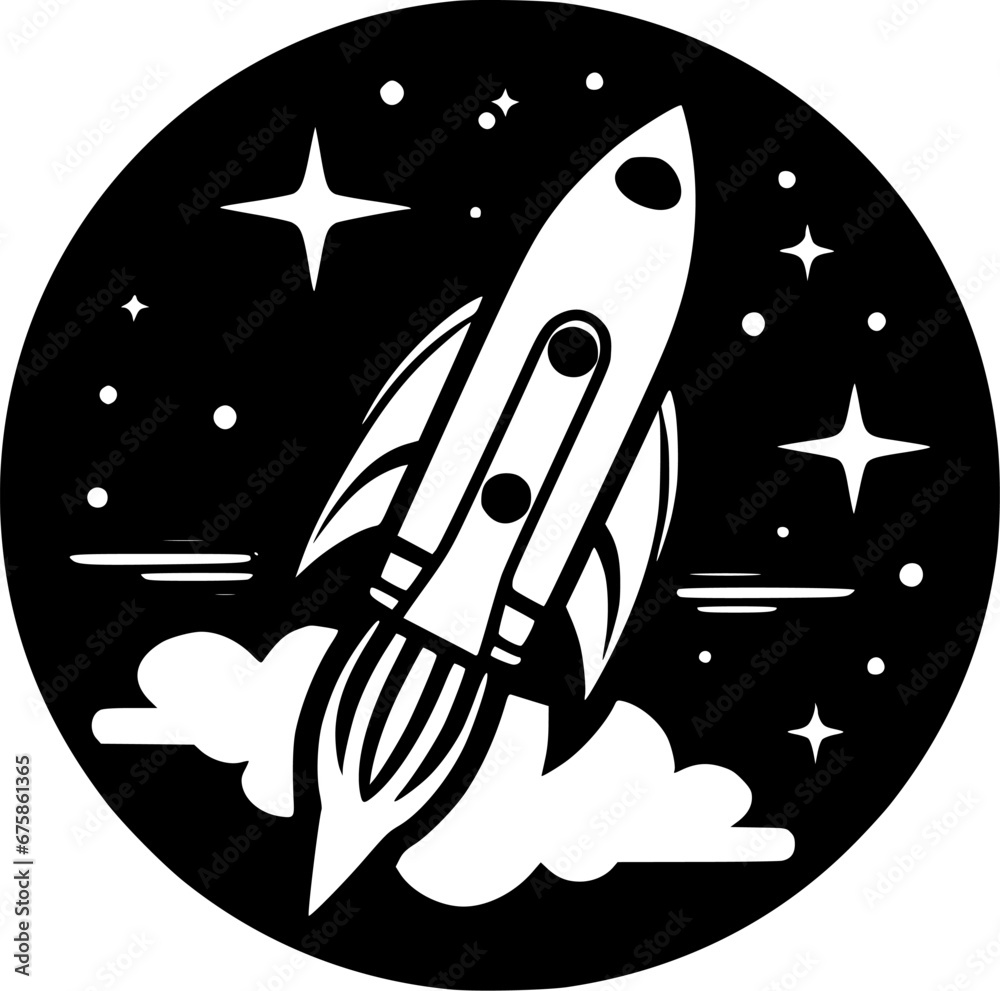 Rocket - Black and White Isolated Icon - Vector illustration Rocket - Black and White Isolated Icon - Vector illustration