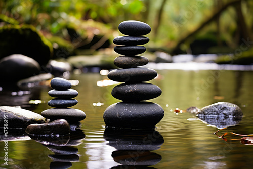 Pile of rocks sitting on top of body of water.