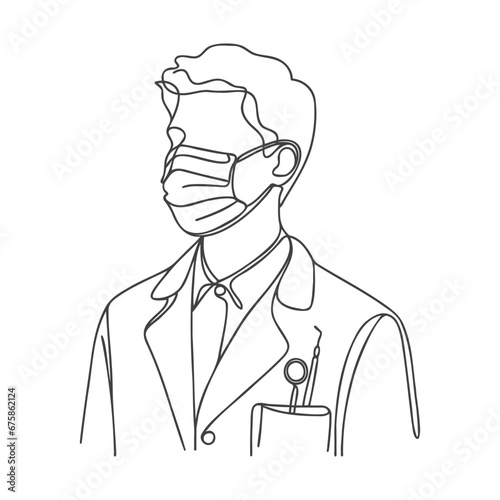 Wallpaper Mural Orthodontist doctor dentist silhouette drawing drawn in one line style. Vector illustration Torontodigital.ca