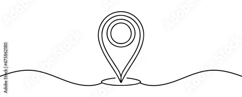 Location sign drawn in one line style isolated. Vector illustration