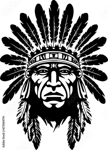 Indian Chief | Black and White Vector illustration