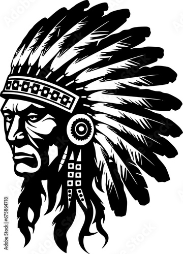 Indian Chief | Black and White Vector illustration