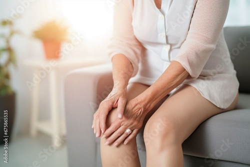 Old woman having knee pain