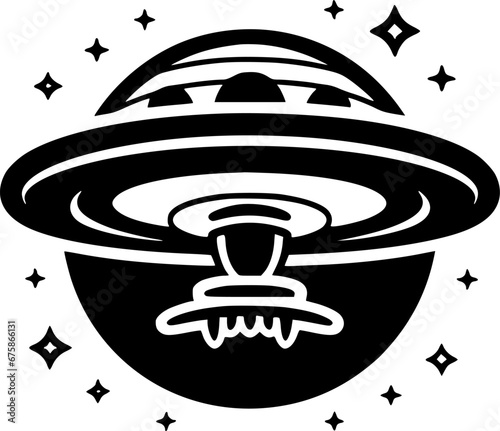 UFO   Black and White Vector illustration