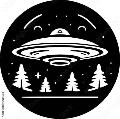 UFO - Black and White Isolated Icon - Vector illustration