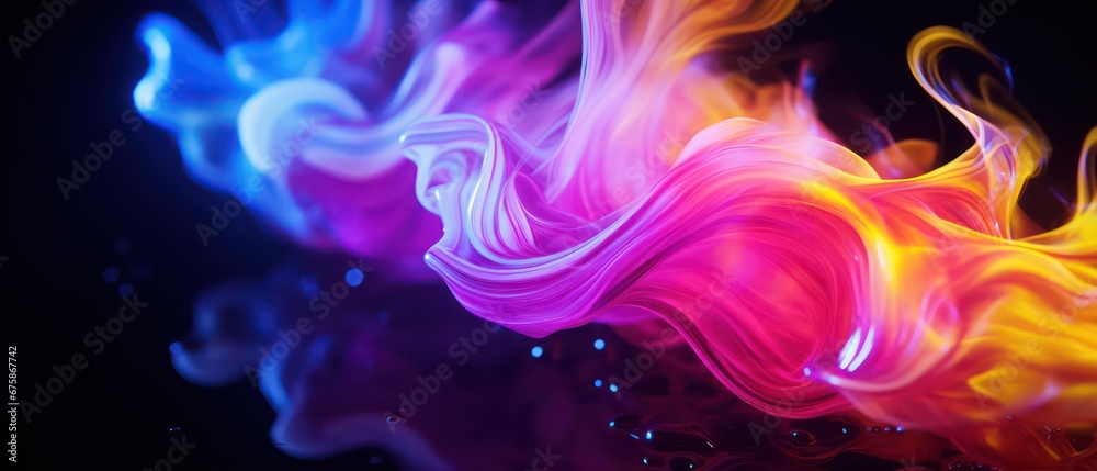 abstract smoke magenta with blue and orange wave in motion  reflected on glass 