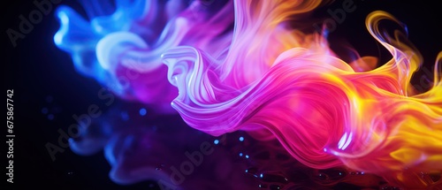 abstract smoke magenta with blue and orange wave in motion reflected on glass 