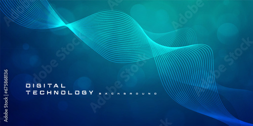Digital technology futuristic blue green background, cyber nano information, abstract communication, innovation future tech data, internet network speed connection, Ai big data line dot illustration