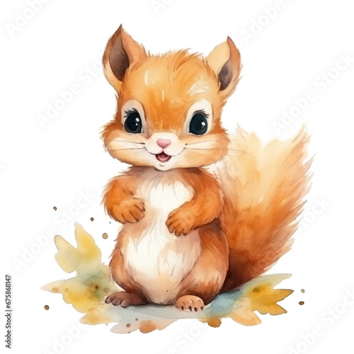 Squirrel isolate ornament for card watercolor illustration  png  transparent background