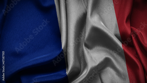 3d illustration flag of France. Close up waving flag of France.