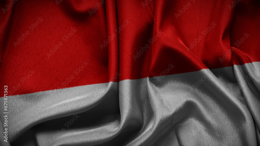 3d illustration flag of Indonesia. Close up waving flag of Indonesia.