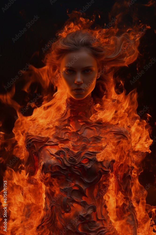 Fototapeta premium portrait of woman in the fire