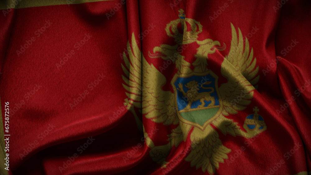 3d illustration flag of Montenegro. Close up waving flag of Montenegro.