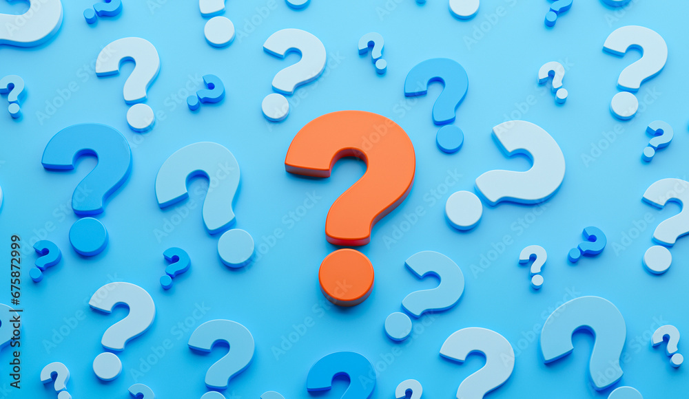 Red question mark on a blue background. 3d render Red question mark on a blue background. 3d render
