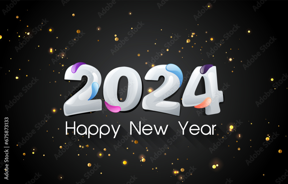 happy new year 2024 with shiny golden and black background design