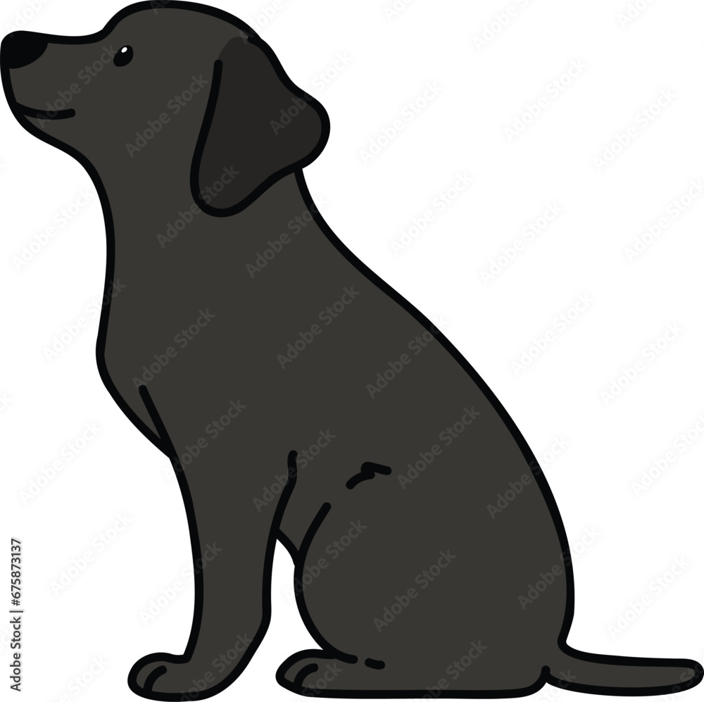 Outlined black Labrador sitting in side view illustration