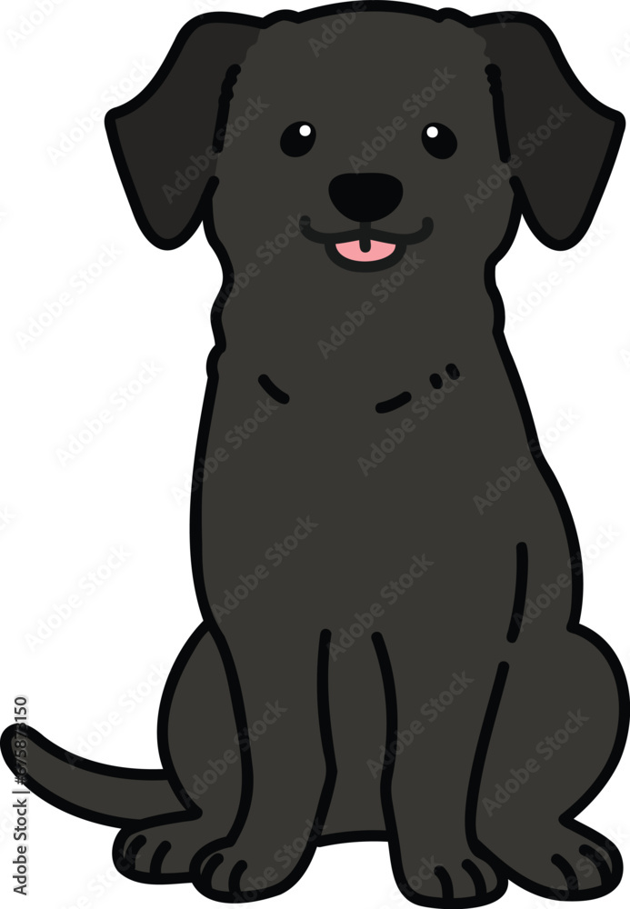 Outlined black Labrador sitting front view illustration