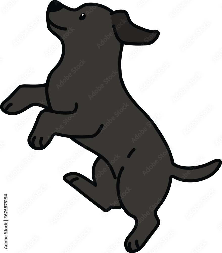 Outlined black Labrador jumping in side view illustration