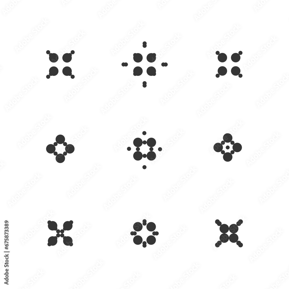Set of 9 geometric figure. Abstract minimalistic geometric shape from black circles. Modern linear element of style and graphic geometric figure. Set of 9 geometric figure. Abstract minimalistic geometric shape from black circles. Modern linear element of style and graphic geometric figure.