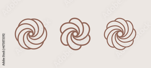 Flower bud symbol. Set of 3 geometric shape. Modern linear design print. Modern abstract linear compositions and graphic design elements.